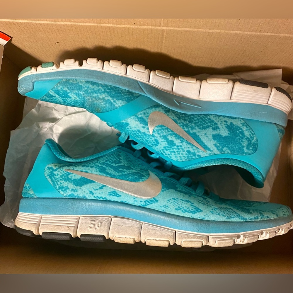 Blue snake print Nike shoes
